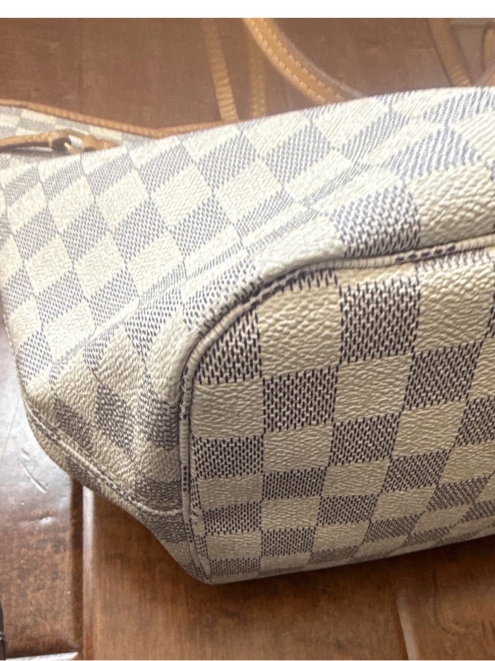 Louis Vuitton Damier Azur Neverfull Tote Beige Leather Authentic - Picture 4 of 15
